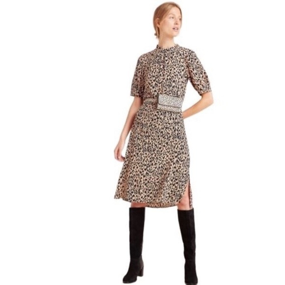 ANTHROPOLOGIE Mock Neck Cheetah Print Midi Dress - Picture 2 of 15
